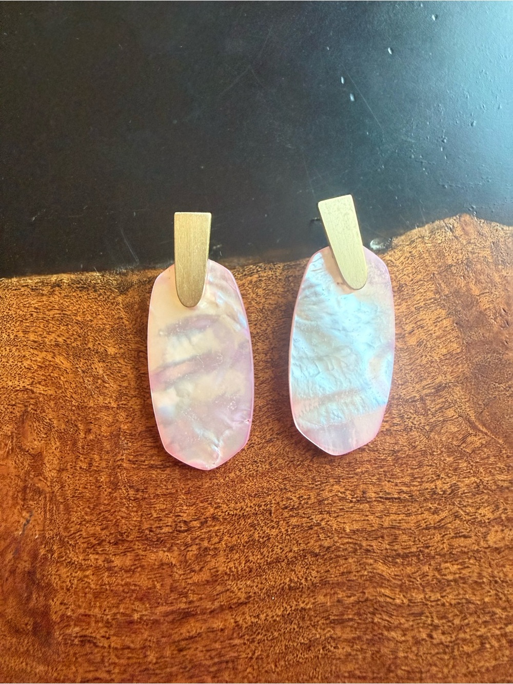 Kendra Scott Gold and Pink Iridescent Drop Earrings